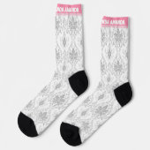 Chaussette motif damassé rose blanc (Gauche)