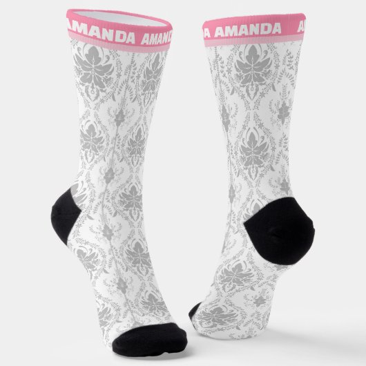 Chaussette motif damassé rose blanc (Angulaire)