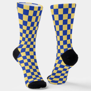 Chaussette Motif damier jaune beurre et bleu