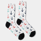 Chaussette Motif d'Ancres nautiques Bleu Rouge Blanc (Droite)