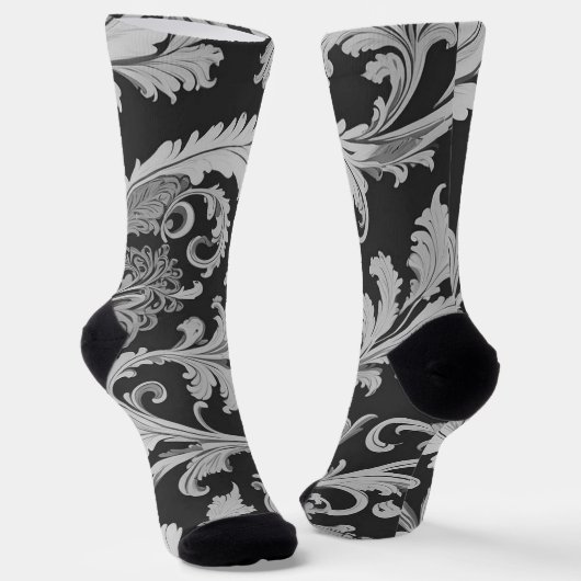 Chaussette Motif d'antiquités Monochrome Fleur (Angulaire)