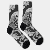 Chaussette Motif d'antiquités Monochrome Fleur (Droite)