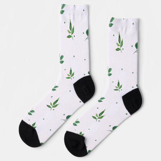 Chaussette Motif d'aquarelle Feuille vert (Gauche)