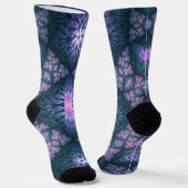 Chaussette motif d'art fractal 3D Turquoise violet rose (Angulaire)