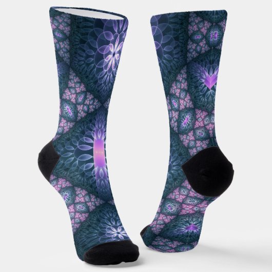 Chaussette motif d'art fractal 3D Turquoise violet rose (Angulaire)