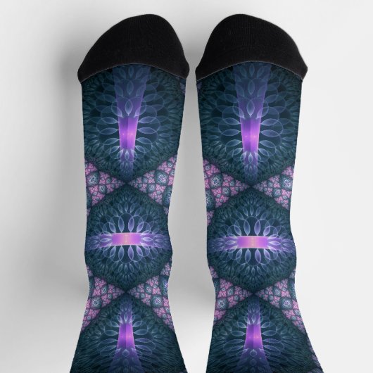 Chaussette motif d'art fractal 3D Turquoise violet rose (Haut)