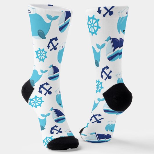 Chaussette Motif De Baleines, Beaux Baleines, Baleines Bleues (Angulaire)