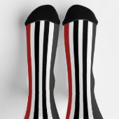 Chaussette Motif de bandes verticales gris-noir rouge (Haut)
