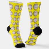 Chaussette Motif de baseball Fond jaune (Angulaire)