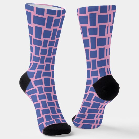 Chaussette Motif de blocs en rose bleu (Angulaire)
