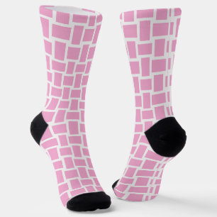 Chaussette Motif de blocs tissés rose blanc