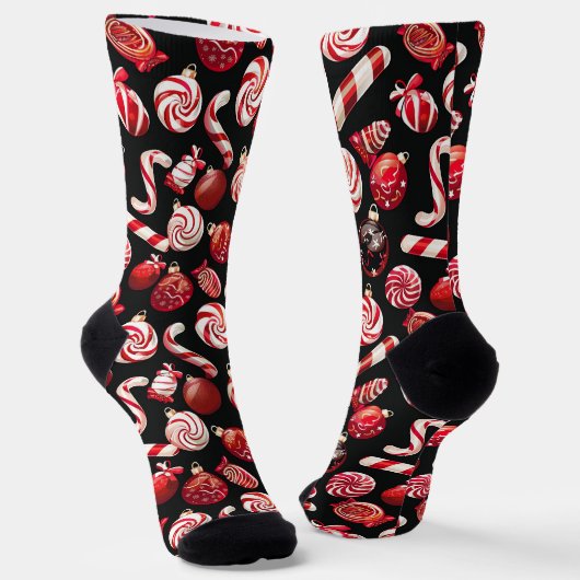 Chaussette Motif de bonbons de Noël rouge (Angulaire)