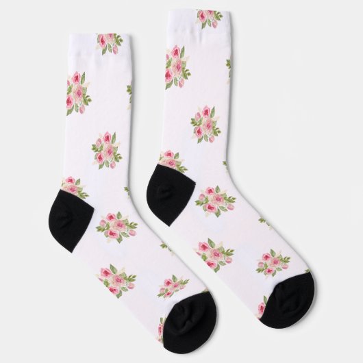 Chaussette Motif de bouquet de roses peintes rose (Droite)