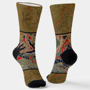 Chaussette Motif de broderie en soie de dragon chinois antiqu