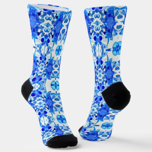 Chaussette Motif de carreaux Bleu et Blanc Cobalt