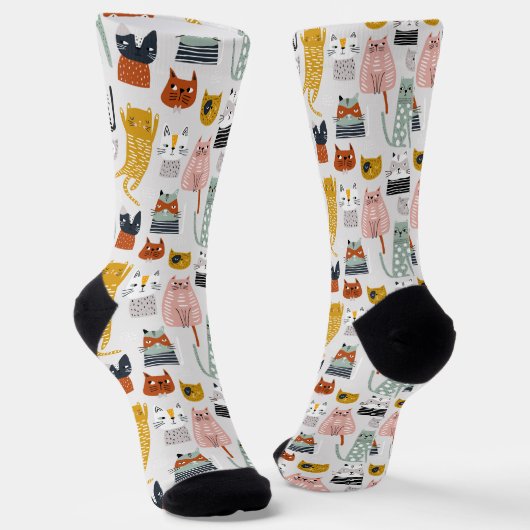 Chaussette Motif de chat à main mignon Doodle (Angulaire)