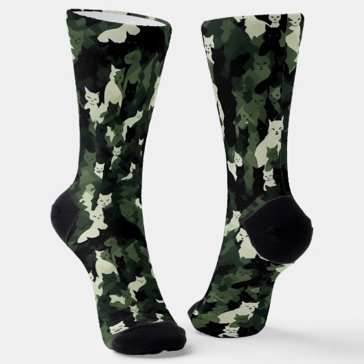 Chaussette Motif de chat camouflage vert (Angulaire)