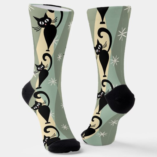 Chaussette Motif de chat noir du milieu du siècle (Angulaire)