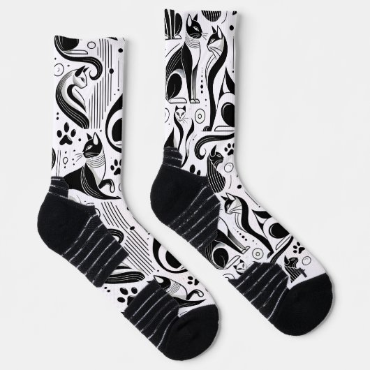 Chaussette Motif de chat noir et blanc (Droite)