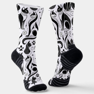 Chaussette Motif de chat noir et blanc