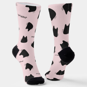 Chaussette Motif de chat noir mignon Kitty rose Miaou