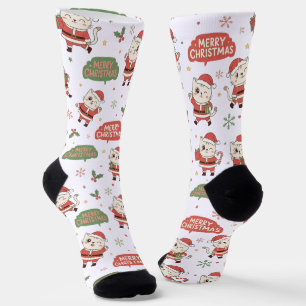 Chaussette Motif de chat Santa mignon "Joyeux Noël" Fêtes de