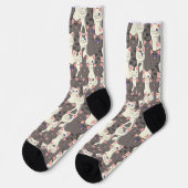 Chaussette Motif de chats blancs et gris (Gauche)
