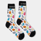 Chaussette Motif de chats caricaturés | Monogramme (Droite)