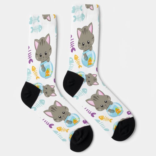 Chaussette Motif De Chats, Chats Mignons, Chatons, Poisson (Droite)
