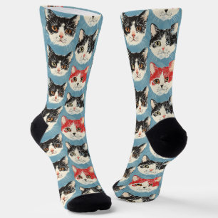 Chaussette Motif de chats rouges et noirs