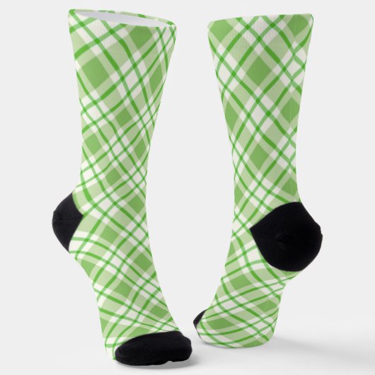 Chaussette Motif de chèque en diagonale vert clair (Angulaire)