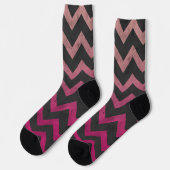Chaussette Motif de chevron gris foncé rose magenta (Gauche)