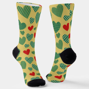 Chaussette Motif de coeur jaune et vert