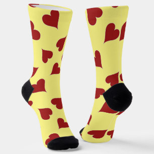 Chaussette Motif de coeur rouge sur jaune