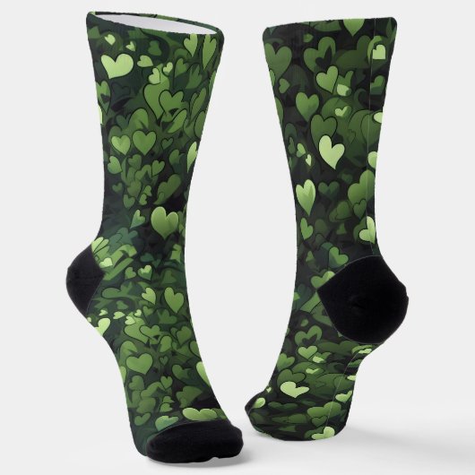 Chaussette Motif de coeur vert foncé (Angulaire)