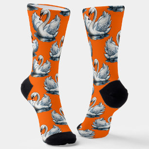 Chaussette Motif de cygnes sur fond orange
