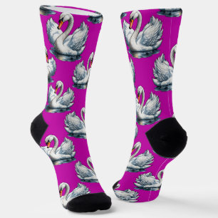 Chaussette Motif de cygnes sur fond violet