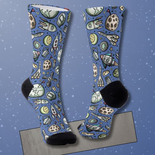 Chaussette Motif de dessin animé drôle sur l'espace
