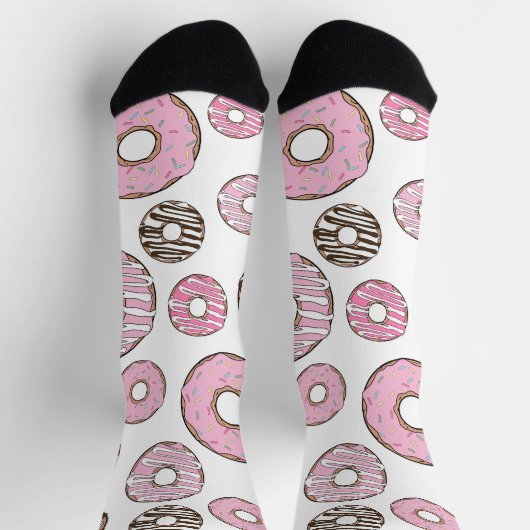 Chaussette Motif De Donuts, Donuts Roses, Donuts Blancs (Haut)