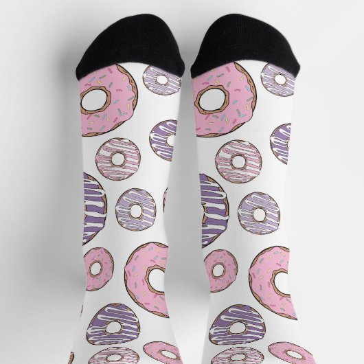 Chaussette Motif De Donuts, Donuts Roses, Donuts Violets (Haut)