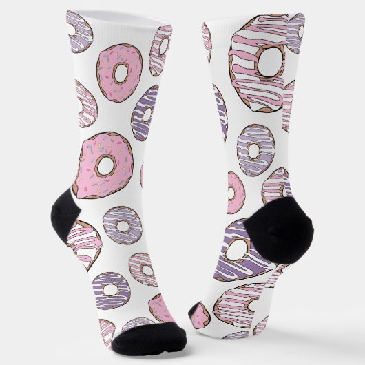 Chaussette Motif De Donuts, Donuts Roses, Donuts Violets (Angulaire)