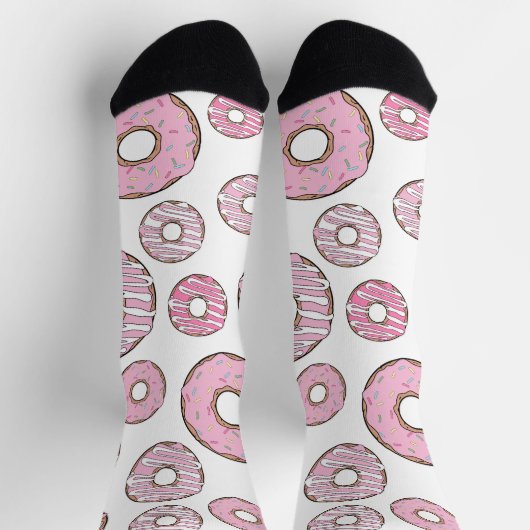 Chaussette Motif De Donuts, Donuts Roses, Saupoudrages (Haut)
