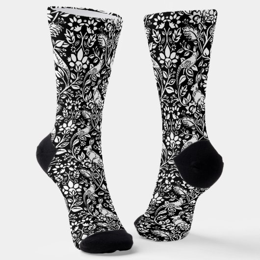 Chaussette Motif de faisan et lièvre, noir et blanc (Angulaire)