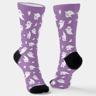 Chaussette Motif de fantôme blanc sur Halloween mignon violet