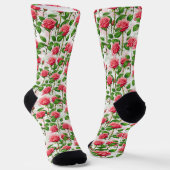 Chaussette Motif de feuillage floral rose (Angulaire)