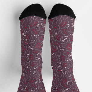 Chaussette Motif de feuillage rustique violet d'aubergine agr