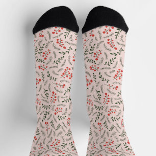 Chaussette Motif de feuillage vert foncé rose pâle