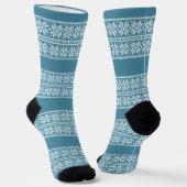 Chaussette Motif de fleur de Noël en bande bleue (Angulaire)