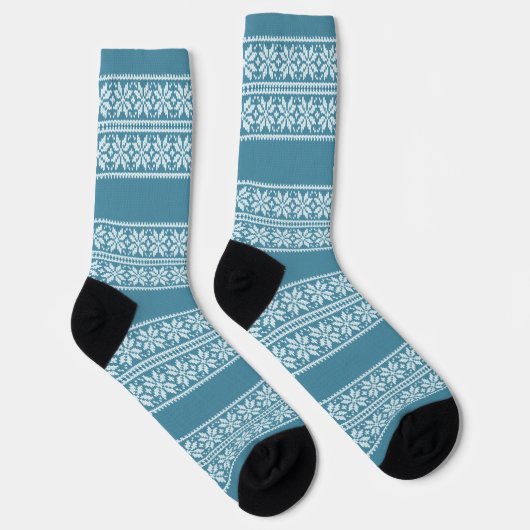 Chaussette Motif de fleur de Noël en bande bleue (Droite)