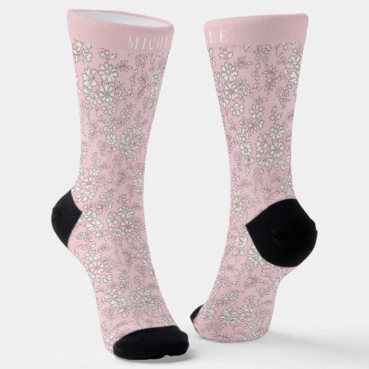 Chaussette Motif de fleurs blanches de fleurs rose Rose perso (Angulaire)